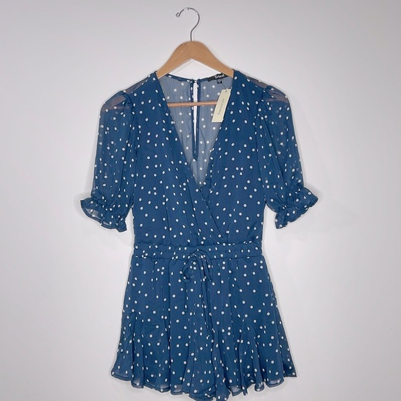 Francesca’s Collections Romper Small Blue Madelyn Polka Dot V Neck - Picture 9 of 9